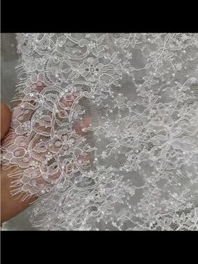 White Floral Sequined Lace Fabric Panel Veil Headscarf